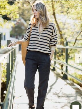 Able Liz Striped Half-Zip Sweater in Beige and Black